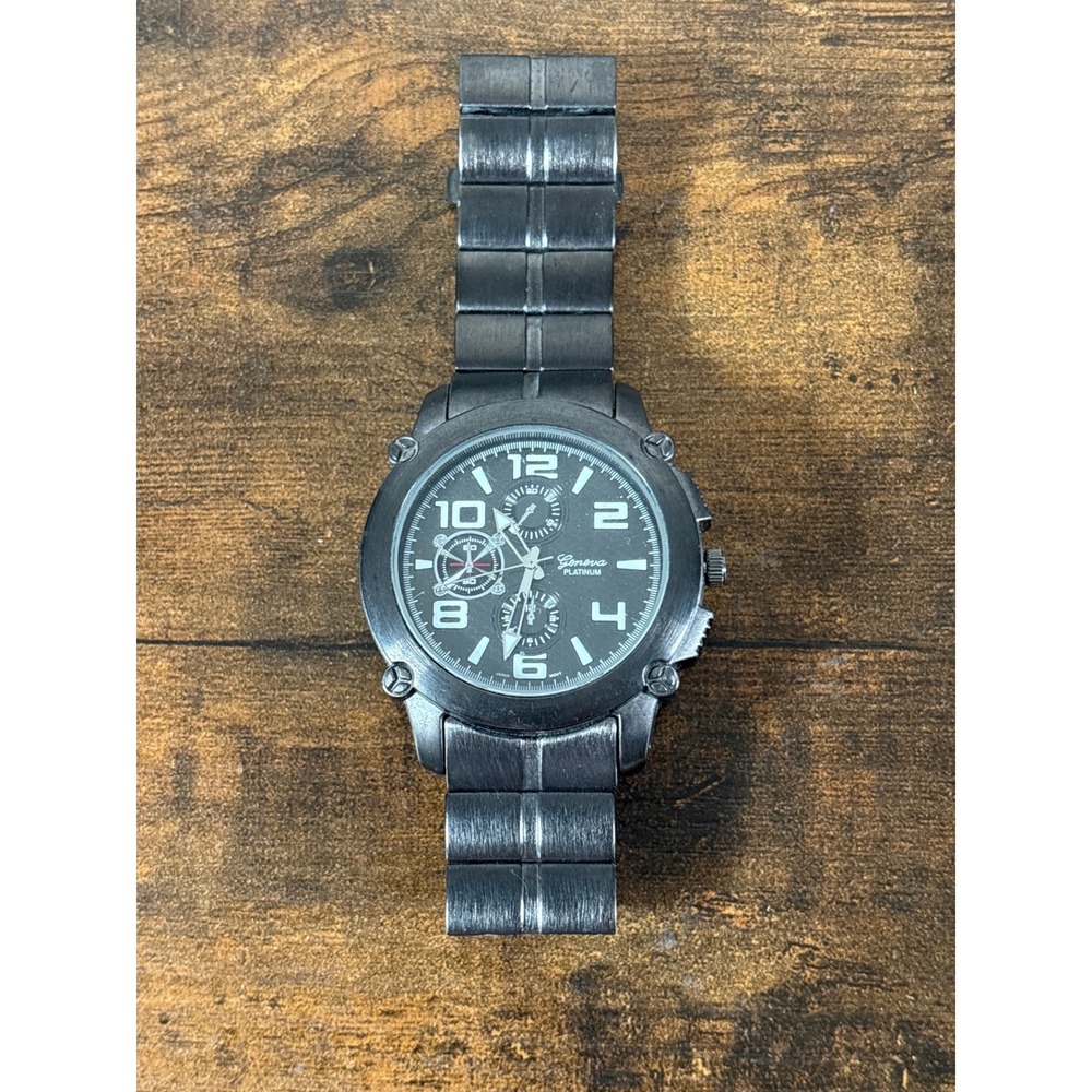 Geneva Platinum Mens Watch 9266 Gunmetal Distressed Industrial Link Band Black